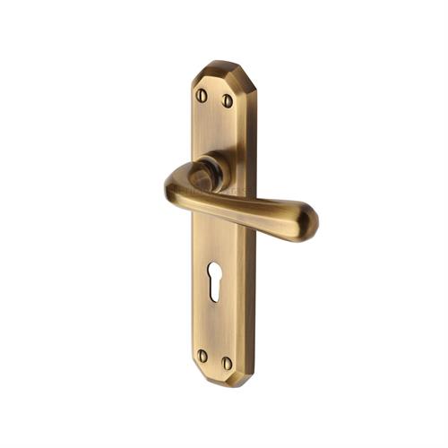 Charlbury Lever Lock Handle Antique Brass V7050-AT