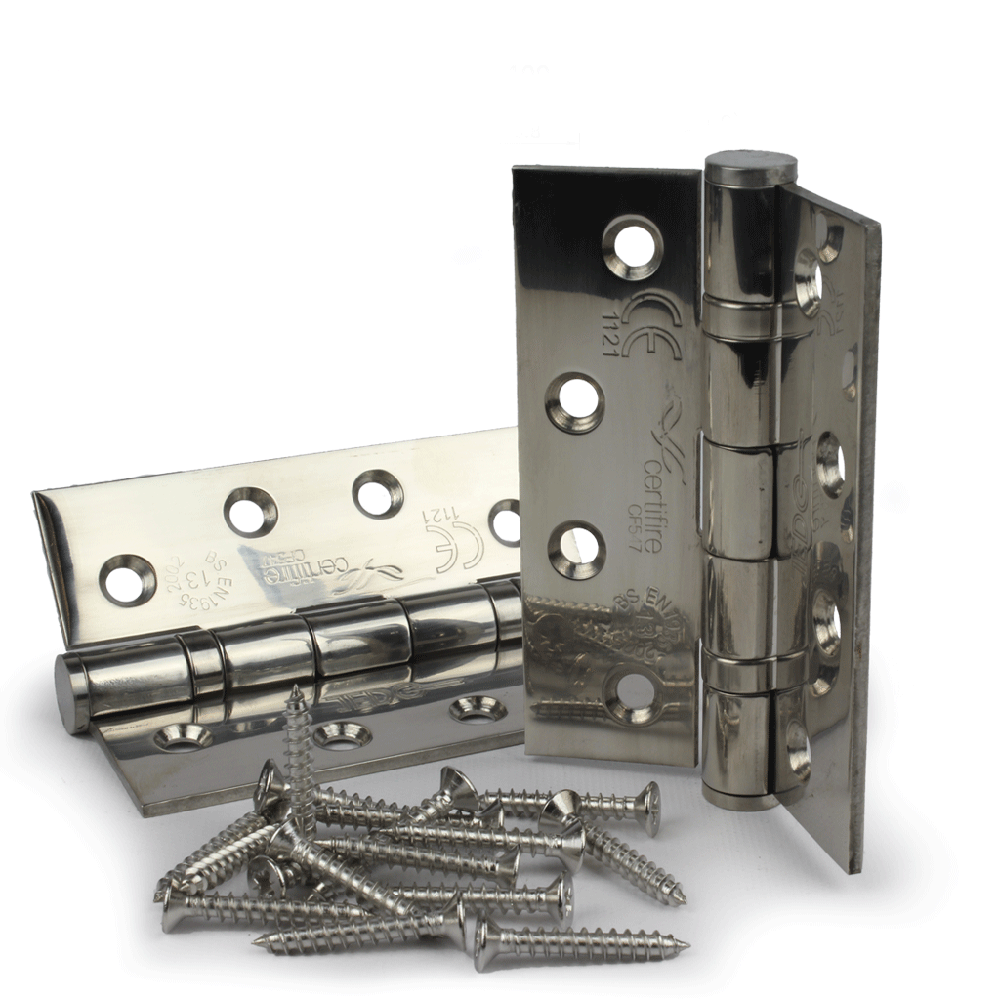 4&quot; Fire Rated Ball Bearing Hinge (Grade 13) Polished Stainless Steel Set of Two