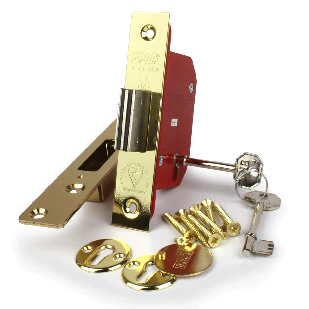 ERA 5 Lever British Standard - 3&quot; (76mm) Fortress Deadlock Gold