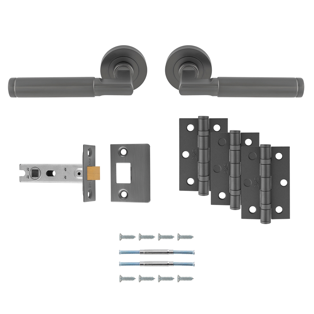 Belas Lever Handle On Round Rose Anthracite Grey - Door Kit