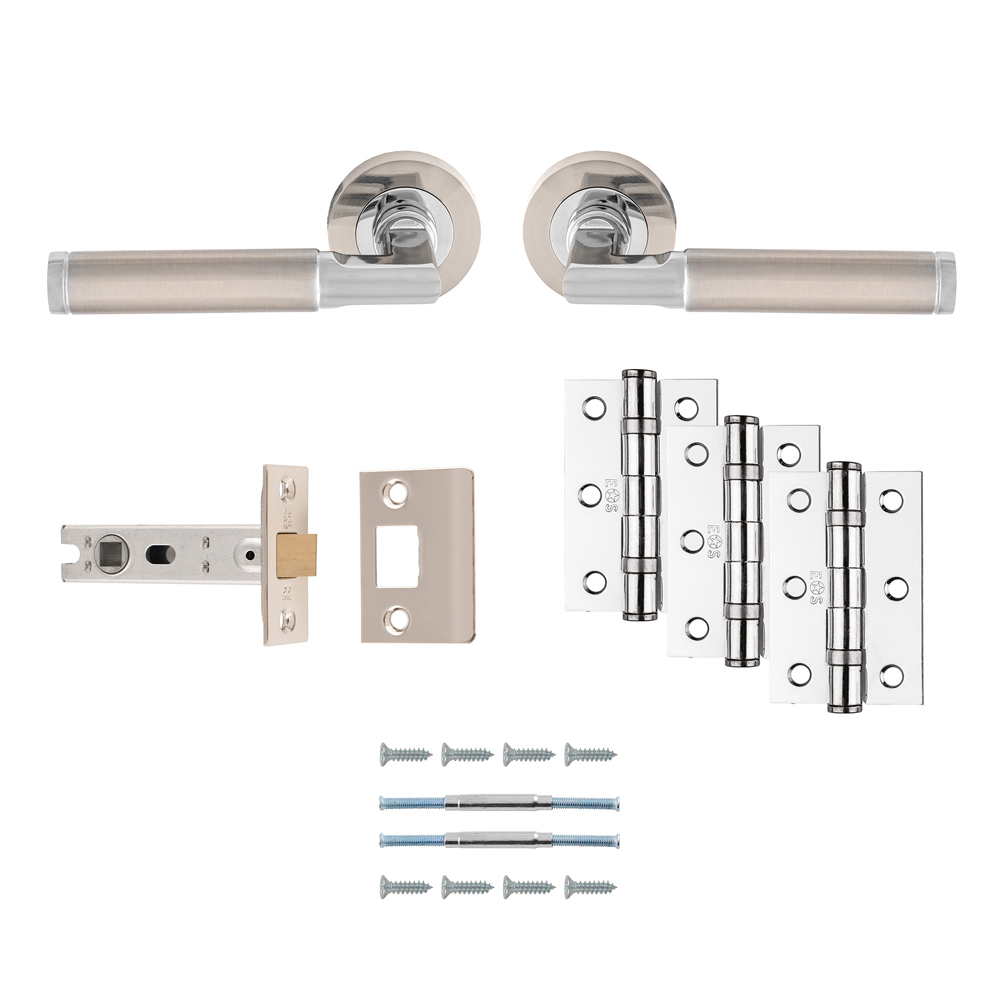 Belas Lever Handle On Round Rose Satin Nickel / Polished Chrome Mix - Door Kit