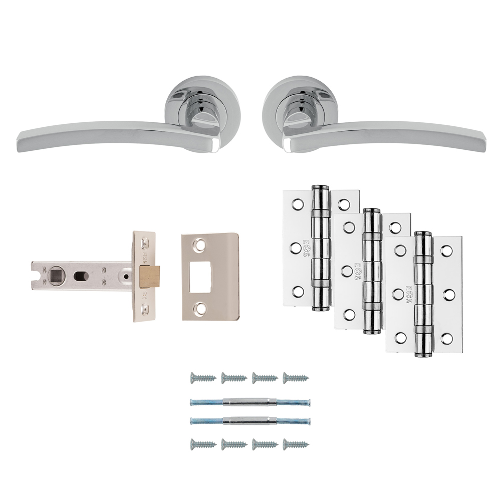 Tavira Lever Handle On Round Rose Polished Chrome - Door Kit