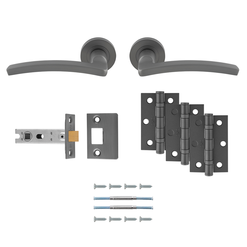 Tavira Lever Handle On Round Rose Anthracite Grey - Door Kit