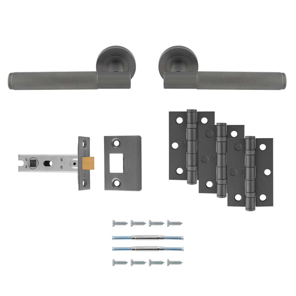 Lagos Lever Handle On Round Rose Anthracite Grey - Door Kit