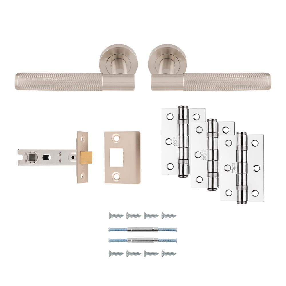 Lagos Lever Handle On Round Rose Satin Nickel - Door Kit