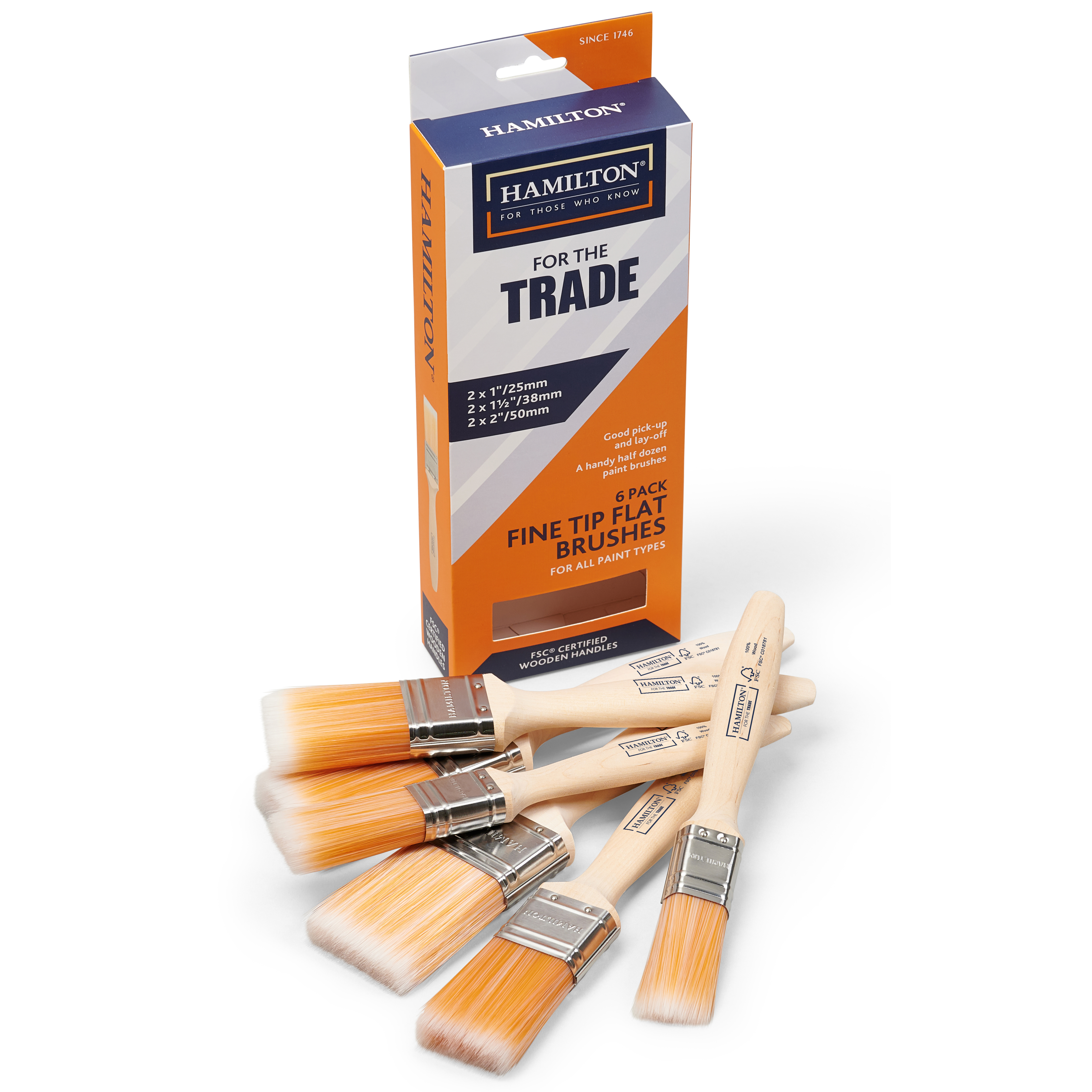 Fine Tip Flat Brush 6 Pack