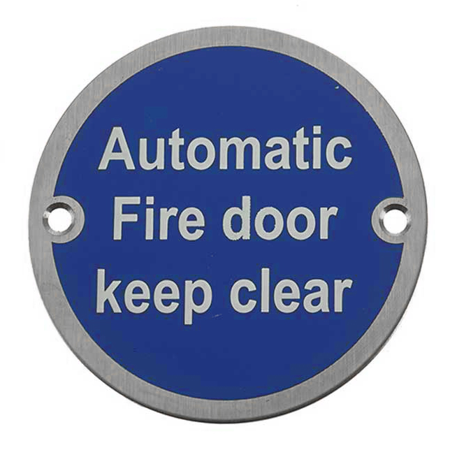 Automatic Fire Door Keep Clear Signage 75mm Stainless Steel