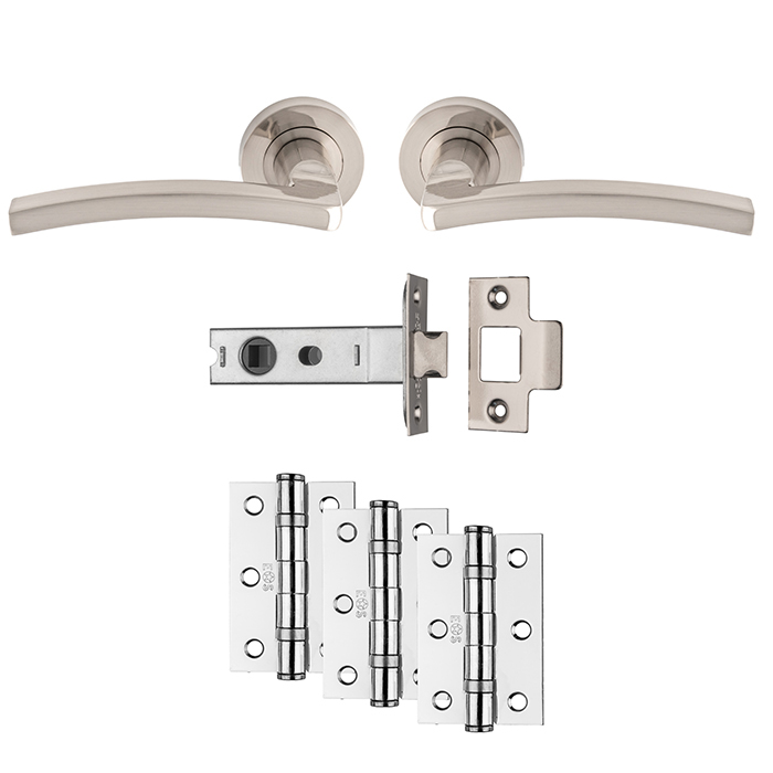 Tavira Lever Handle On Round Rose Satin Nickel - Door Kit